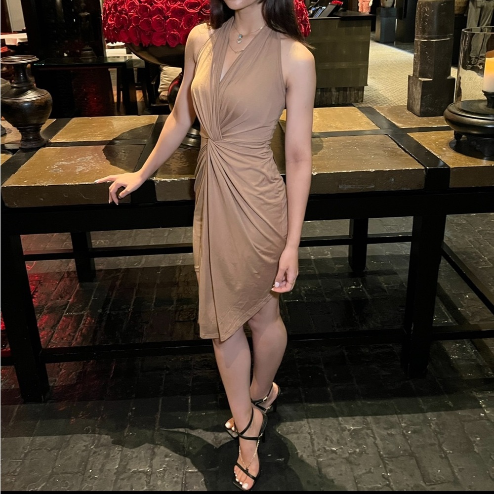 Halter neck twist front wrap dress